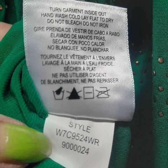 Ellen Tracy Y2K Green Gold dots twist front ruched drape neck 3/4 sleeves top XS - Picture 6 of 6